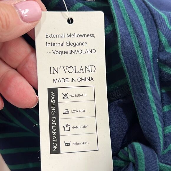 In Voland Navy Blue and Green striped long sleeve top with tie neck NWT size 20W - Picture 11 of 12